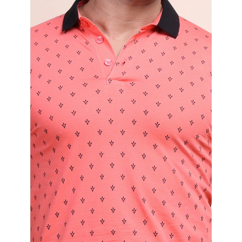 Mayawye Men's Casual Cotton Printed Polo Neck Half Sleeve T-Shirt (Red)