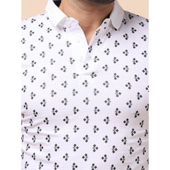 Mayawye Men's Casual Cotton Printed Polo Neck Half Sleeve T-Shirt (White)