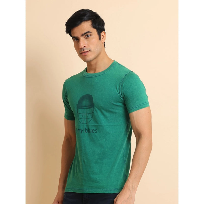 Mayawye Men's Casual Cotton Printed Round Neck Half Sleeve T-Shirt (Green)