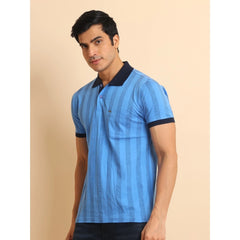 Mayawye Men's Casual Cotton Printed Polo Neck Half Sleeve T-Shirt (LightBlue)