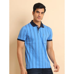 Mayawye Men's Casual Cotton Printed Polo Neck Half Sleeve T-Shirt (LightBlue)