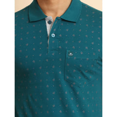 Mayawye Men's Casual Cotton Printed Polo Neck Half Sleeve T-Shirt (Green)
