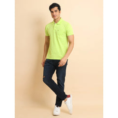 Mayawye Men's Casual Cotton Printed Polo Neck Half Sleeve T-Shirt (Green)