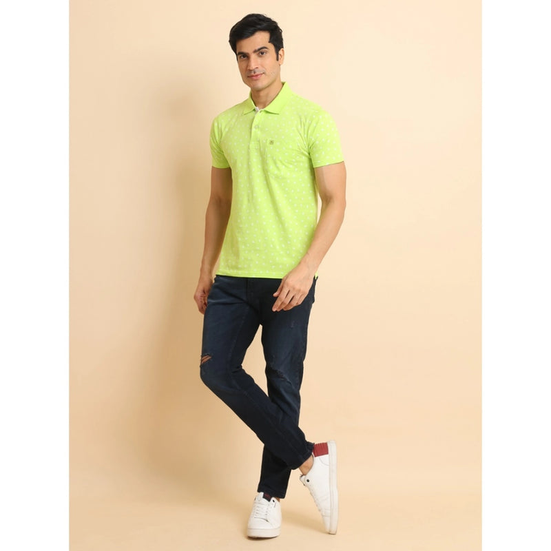 Mayawye Men's Casual Cotton Printed Polo Neck Half Sleeve T-Shirt (Green)