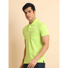 Mayawye Men's Casual Cotton Printed Polo Neck Half Sleeve T-Shirt (Green)