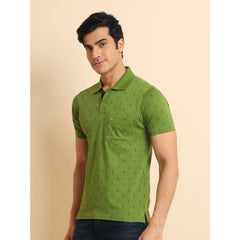 Mayawye Men's Casual Cotton Printed Polo Neck Half Sleeve T-Shirt (Green)