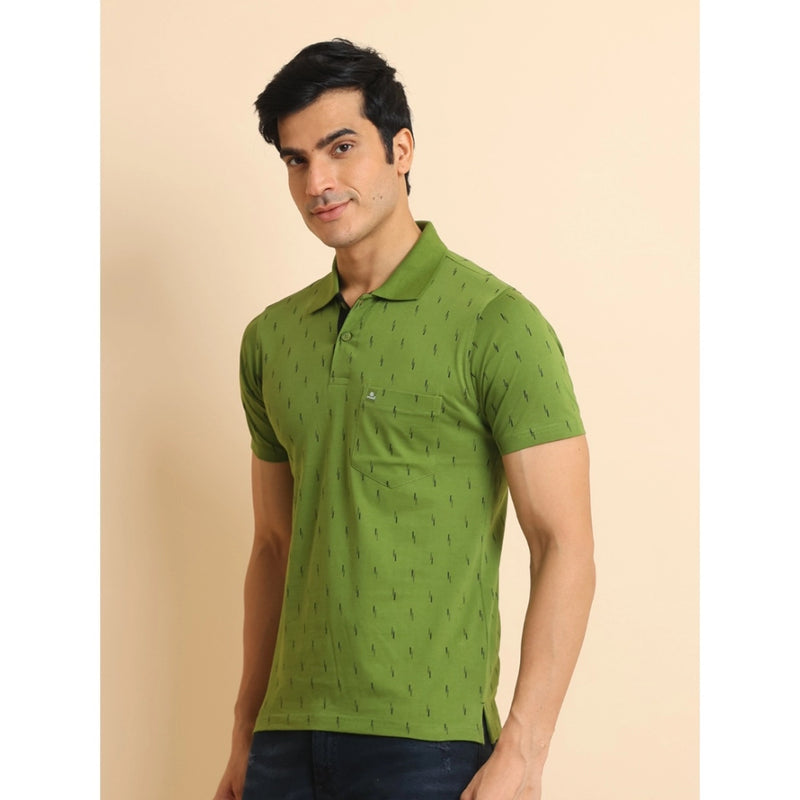 Mayawye Men's Casual Cotton Printed Polo Neck Half Sleeve T-Shirt (Green)