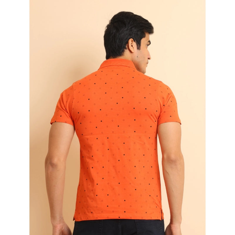 Mayawye Men's Casual Cotton Printed Polo Neck Half Sleeve T-Shirt (Rust)