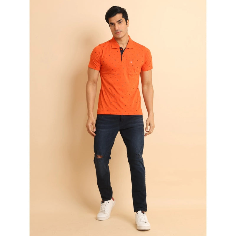Mayawye Men's Casual Cotton Printed Polo Neck Half Sleeve T-Shirt (Rust)