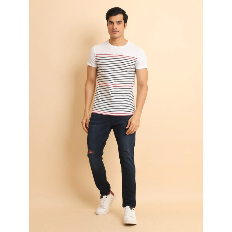 Mayawye Men's Casual Cotton Printed Round Neck Half Sleeve T-Shirt (White)