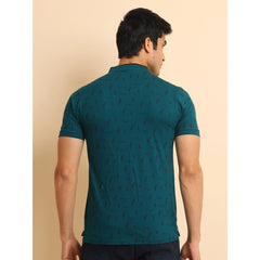 Mayawye Men's Casual Cotton Printed Mandarin Collar Half Sleeve T-Shirt (Green)