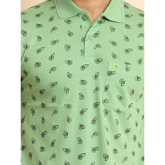 Mayawye Men's Casual Cotton Printed Polo Neck Half Sleeve T-Shirt (Light Green)