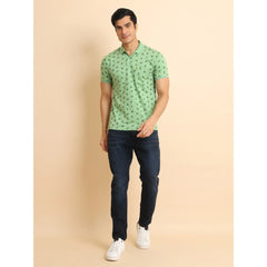 Mayawye Men's Casual Cotton Printed Polo Neck Half Sleeve T-Shirt (Light Green)