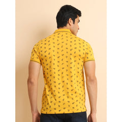 Mayawye Men's Casual Cotton Printed Polo Neck Half Sleeve T-Shirt (Mustard)