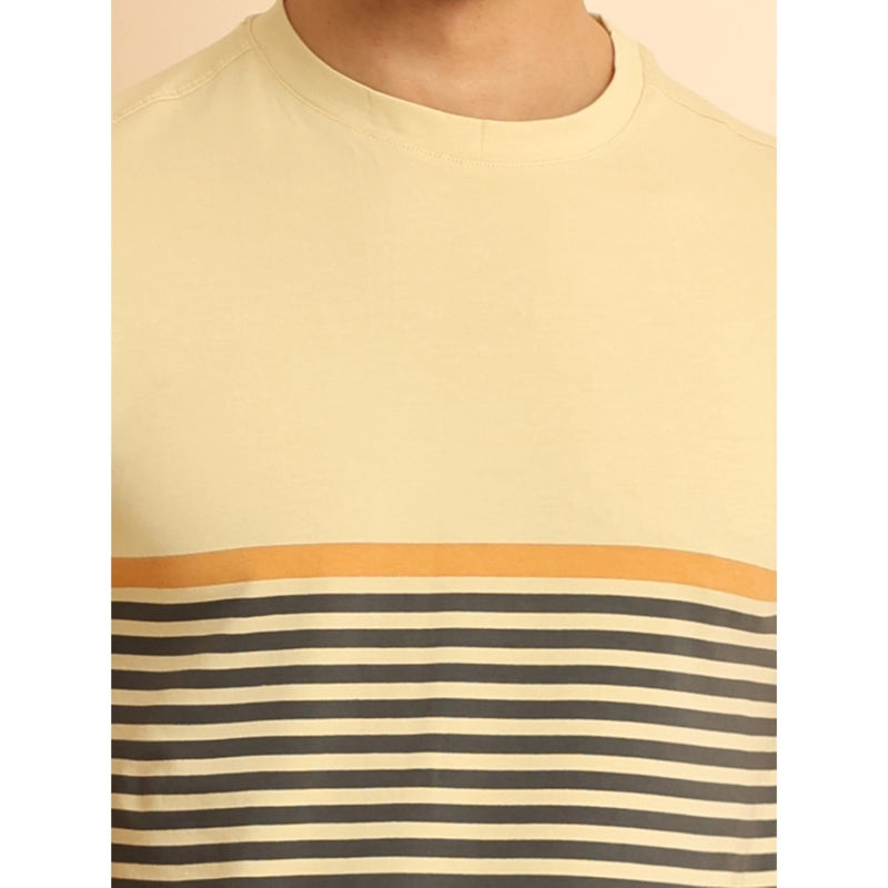 Mayawye Men's Casual Cotton Printed Round Neck Half Sleeve T-Shirt (Brown)
