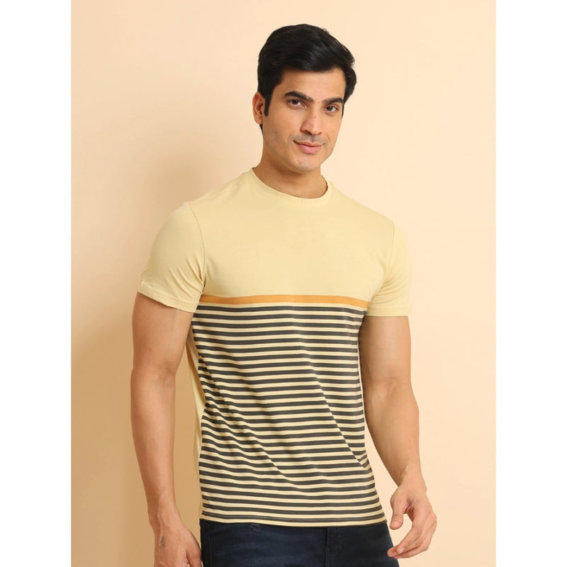 Mayawye Men's Casual Cotton Printed Round Neck Half Sleeve T-Shirt (Brown)