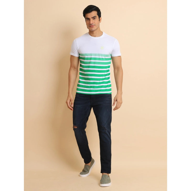 Mayawye Men's Casual Cotton Printed Round Neck Half Sleeve T-Shirt (Green)