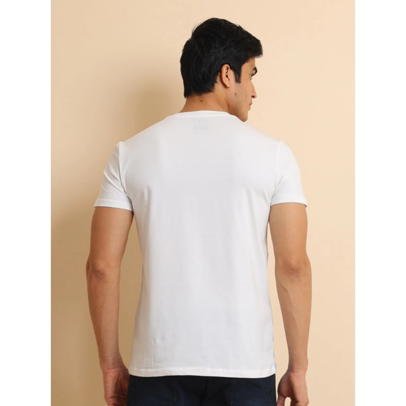 Mayawye Men's Casual Cotton Printed Round Neck Half Sleeve T-Shirt (Blue)