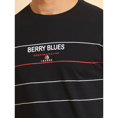 Mayawye Men's Casual Cotton Printed Round Neck Half Sleeve T-Shirt (Black)