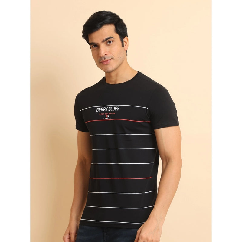 Mayawye Men's Casual Cotton Printed Round Neck Half Sleeve T-Shirt (Black)