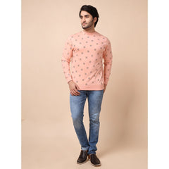 Mayawye Men's Casual Cotton Printed Round Neck Full Sleeve Sweat T-Shirt (Peach)