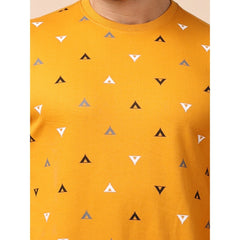Mayawye Men's Casual Cotton Printed Round Neck Full Sleeve Sweat T-Shirt (Mustard)