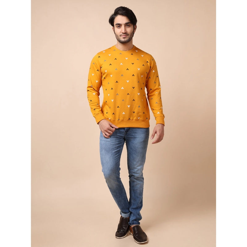Mayawye Men's Casual Cotton Printed Round Neck Full Sleeve Sweat T-Shirt (Mustard)
