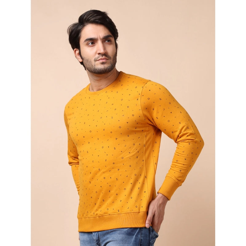 Mayawye Men's Casual Cotton Printed Round Neck Full Sleeve Sweat T-Shirt (Mustard)