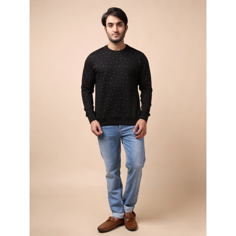 Mayawye Men's Casual Cotton Printed Round Neck Full Sleeve Sweat T-Shirt (Black)
