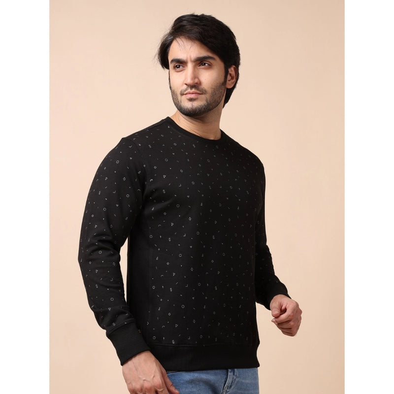 Mayawye Men's Casual Cotton Printed Round Neck Full Sleeve Sweat T-Shirt (Black)