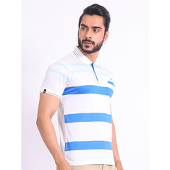 Mayawye Men's Casual Cotton Printed Polo Neck Half Sleeve T-Shirt (White)
