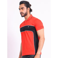 Mayawye Men's Casual Cotton Printed Polo Neck Half Sleeve T-Shirt (Red)