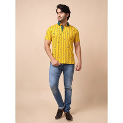 Mayawye Men's Casual Cotton Printed Polo Neck Half Sleeve T-Shirt (Yellow)