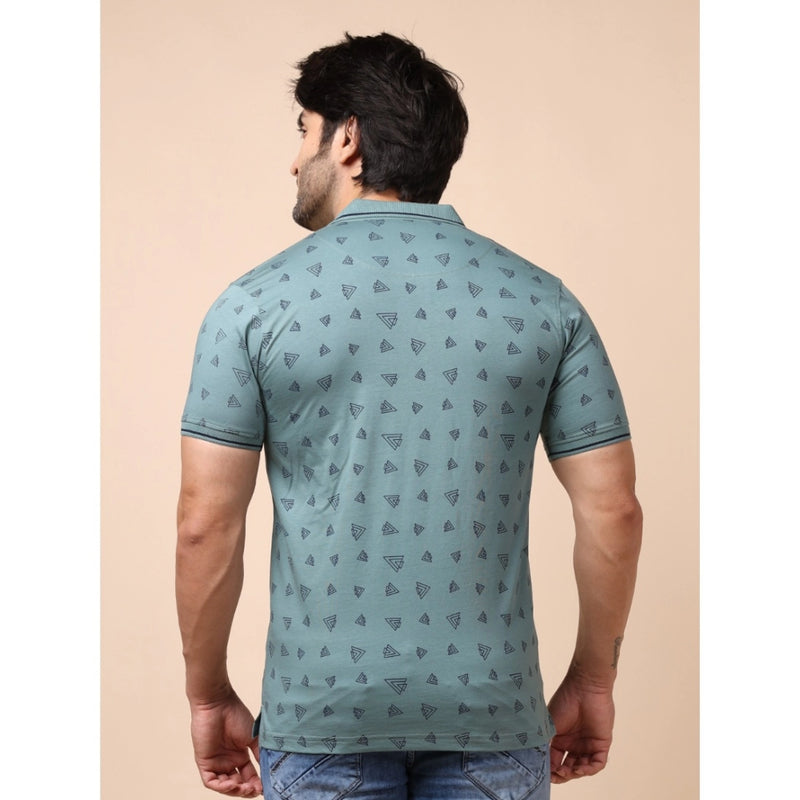 Mayawye Men's Casual Cotton Printed Polo Neck Half Sleeve T-Shirt (Grey)