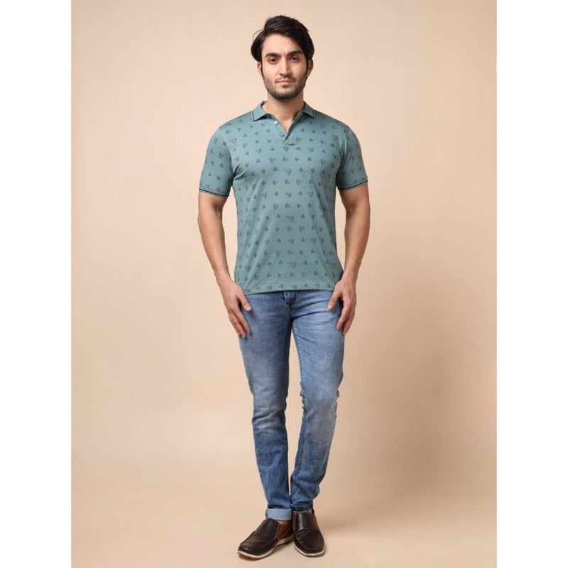 Mayawye Men's Casual Cotton Printed Polo Neck Half Sleeve T-Shirt (Grey)