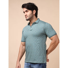 Mayawye Men's Casual Cotton Printed Polo Neck Half Sleeve T-Shirt (Grey)