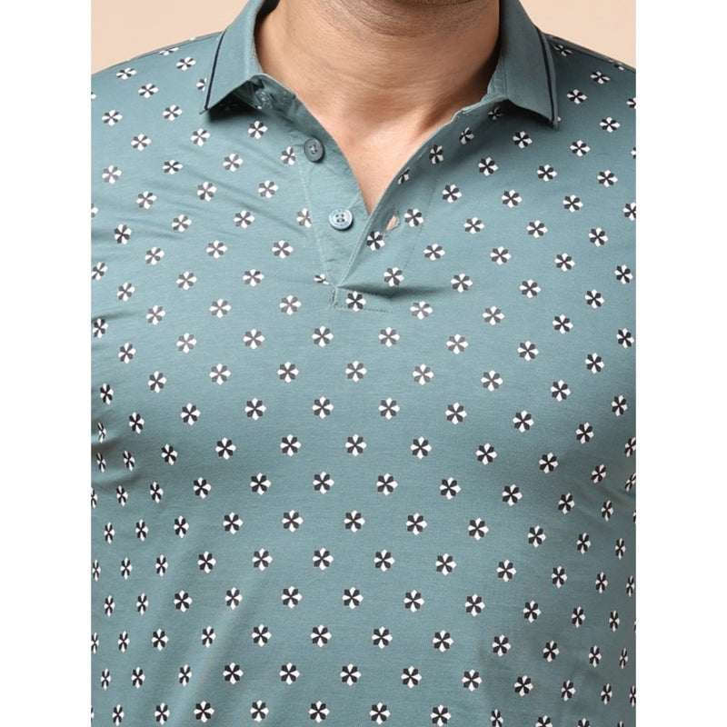 Mayawye Men's Casual Cotton Printed Polo Neck Half Sleeve T-Shirt (Grey)