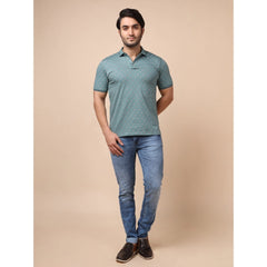 Mayawye Men's Casual Cotton Printed Polo Neck Half Sleeve T-Shirt (Grey)