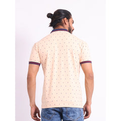 Mayawye Men's Casual Cotton Printed Polo Neck Half Sleeve T-Shirt (Peach)
