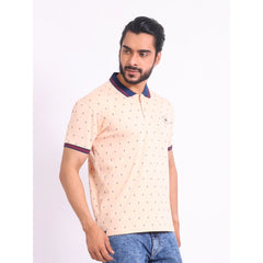 Mayawye Men's Casual Cotton Printed Polo Neck Half Sleeve T-Shirt (Peach)
