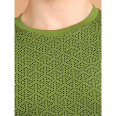Mayawye Men's Casual Cotton Printed Round Neck Half Sleeve T-Shirt (Green)