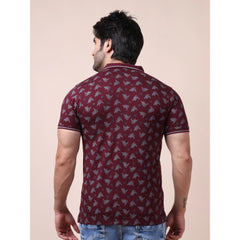 Mayawye Men's Casual Cotton Printed Polo Neck Half Sleeve T-Shirt (Plum)