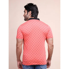 Mayawye Men's Casual Cotton Printed Polo Neck Half Sleeve T-Shirt (Red)