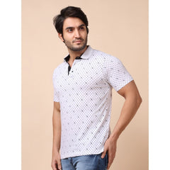 Mayawye Men's Casual Cotton Printed Polo Neck Half Sleeve T-Shirt (White)
