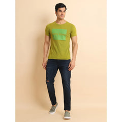 Mayawye Men's Casual Cotton Printed Round Neck Half Sleeve T-Shirt (Green)