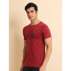 Mayawye Men's Casual Cotton Printed Round Neck Half Sleeve T-Shirt (Maroon)