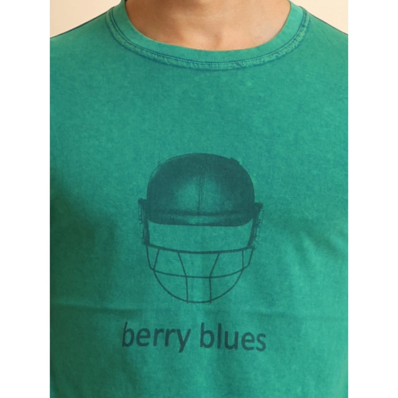 Mayawye Men's Casual Cotton Printed Round Neck Half Sleeve T-Shirt (Green)
