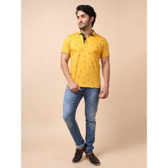 Mayawye Men's Casual Cotton Printed Polo Neck Half Sleeve T-Shirt (Mustard)