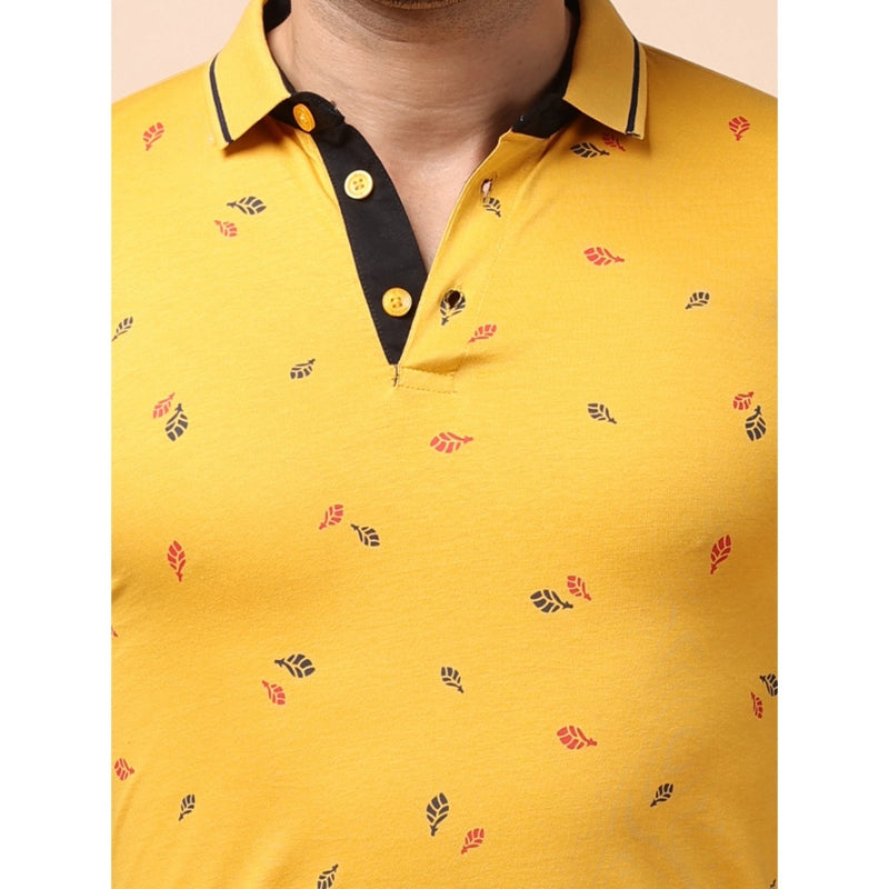 Mayawye Men's Casual Cotton Printed Polo Neck Half Sleeve T-Shirt (Mustard)