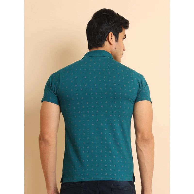 Mayawye Men's Casual Cotton Printed Polo Neck Half Sleeve T-Shirt (Green)